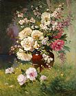 Eugene Henri Cauchois Famous Paintings - Peonies and Cerisiers